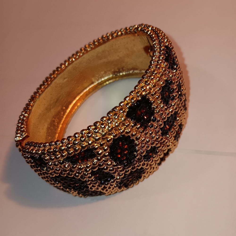 Leopard Rhinestone Bangle / Boling Bling Cuff / woman's Bracelet.